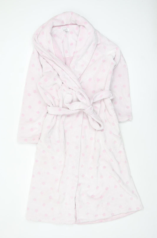La Marquise Womens Pink Polka Dot Fleece Belted Robe Small