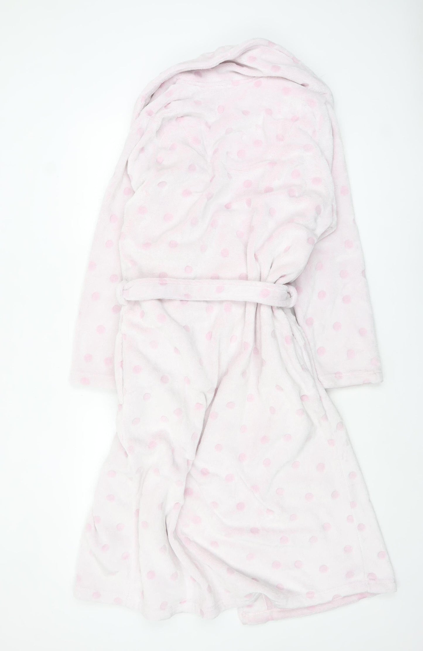 La Marquise Womens Pink Polka Dot Fleece Belted Robe Small