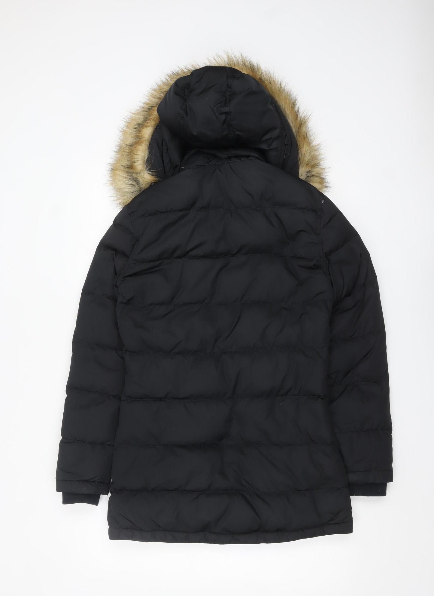 Jack Wills Womens Black Faux Fur Hooded Puffer Jacket Size 8