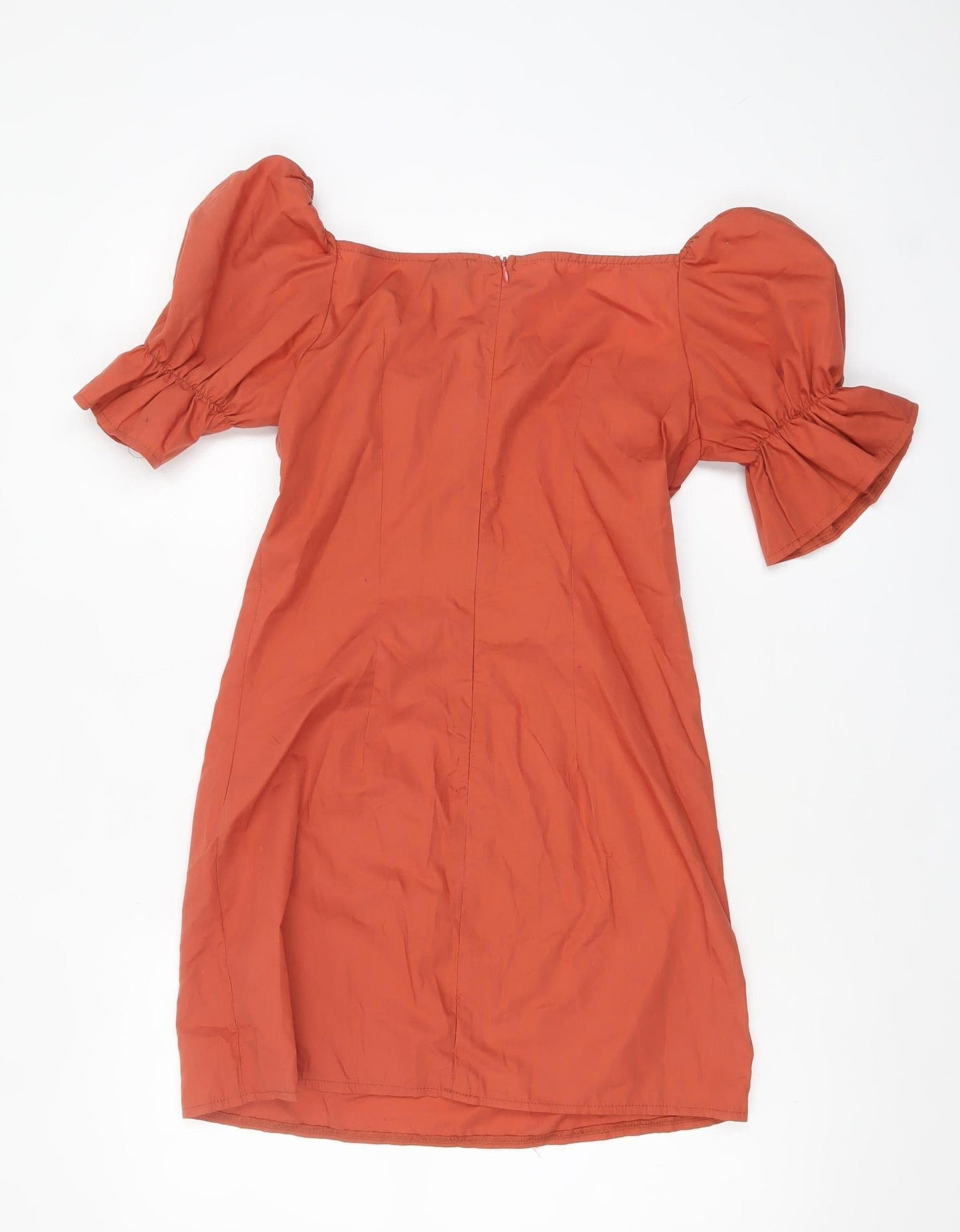 PrettyLittleThing Women’s Orange Off Shoulder Puff Sleeve Bodycon Dress Size 8