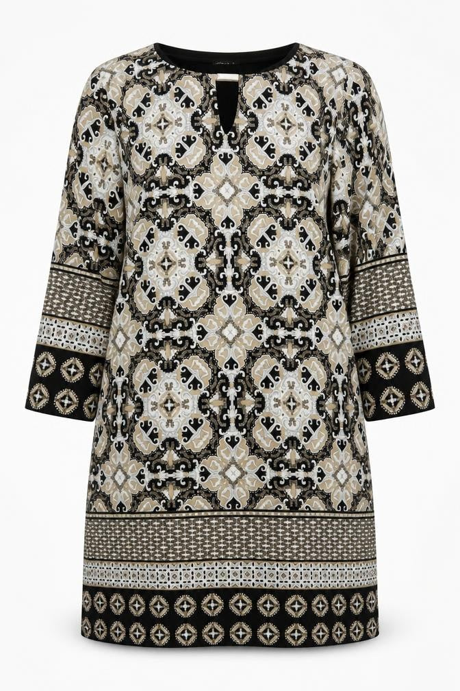 Front view of Roman women’s multicoloured geometric shift dress, size UK 14