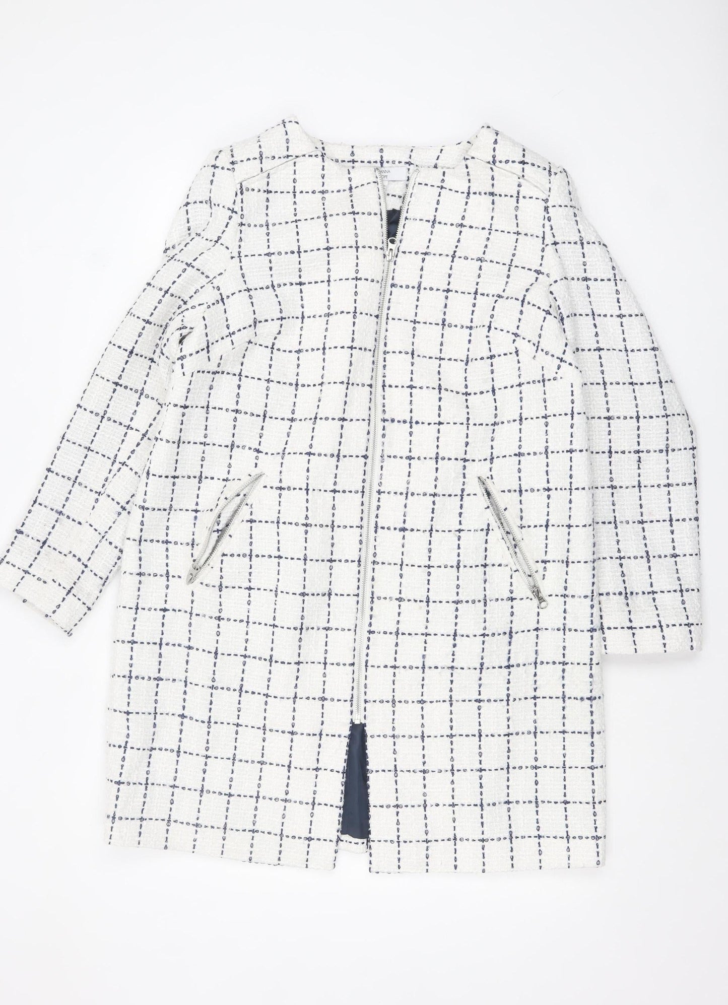 Joanna Hope Women's White Check Mid-Length Zip Coat UK 14