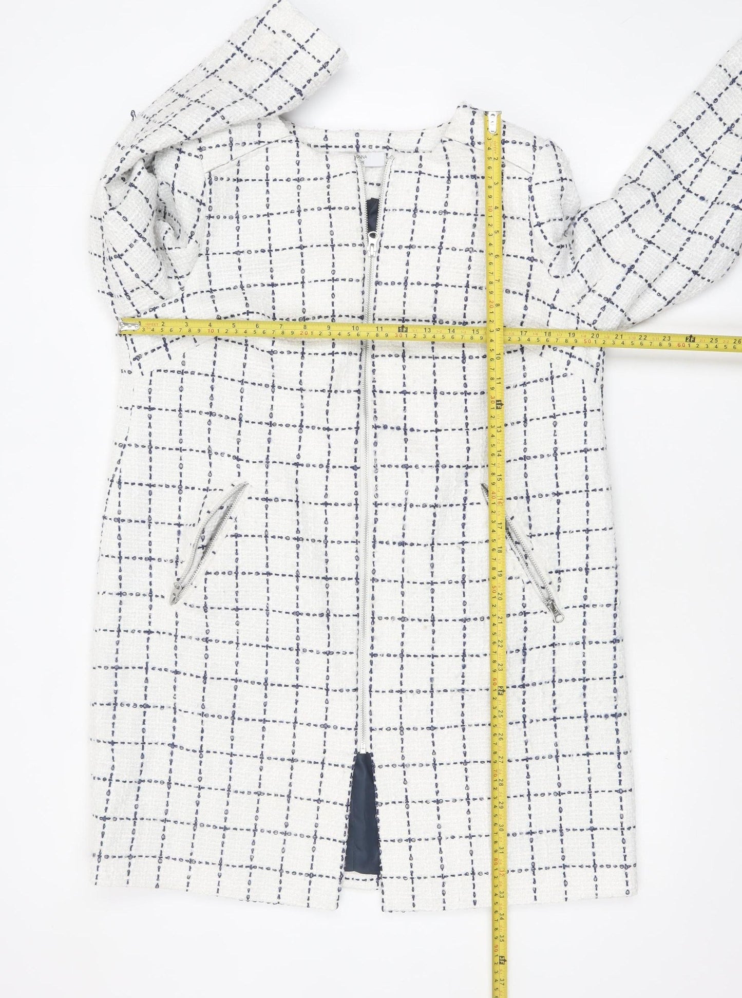 Joanna Hope Women's White Check Mid-Length Zip Coat UK 14