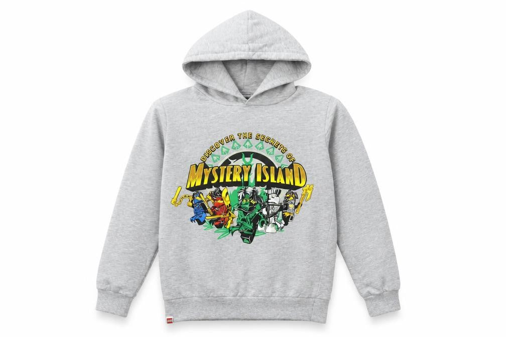 Front view of LEGO Ninjago boys’ grey hoodie, size 152, (age 12) pullover sweatshirt