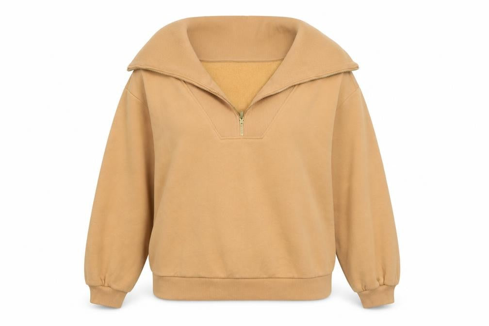 Next Women’s Beige 1/4 Zip Pullover Sweatshirt Size 12 Cotton Blend