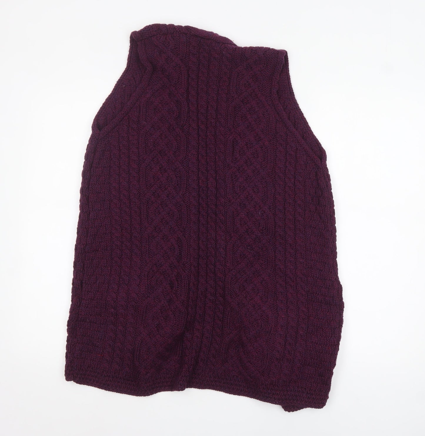 Aran Woollen Mills Women Purple Cable-Knit Merino Wool Sleeveless Vest L