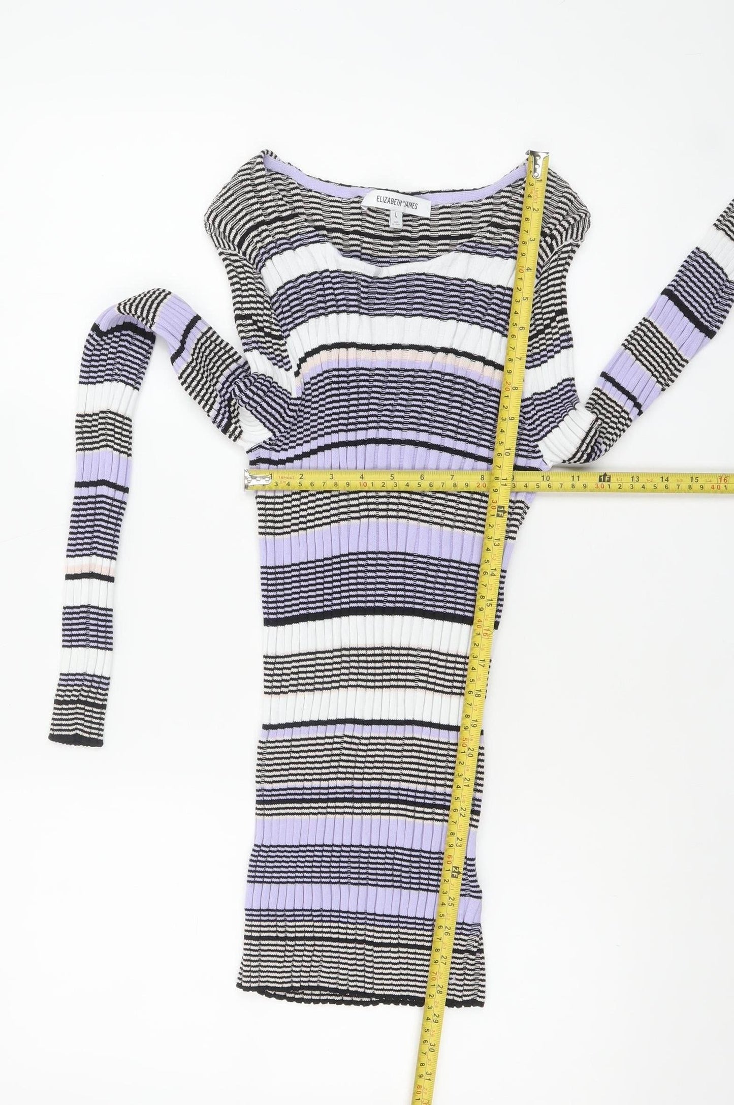 Elizabeth and James Womens Multicoloured L Striped Boat Neck Pullover Jumper