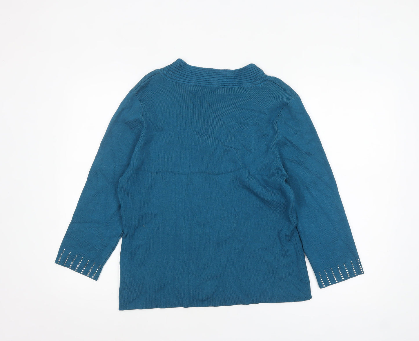 Stephen Women’s Blue Beaded V-Neck 3/4 Sleeve Pullover Jumper L