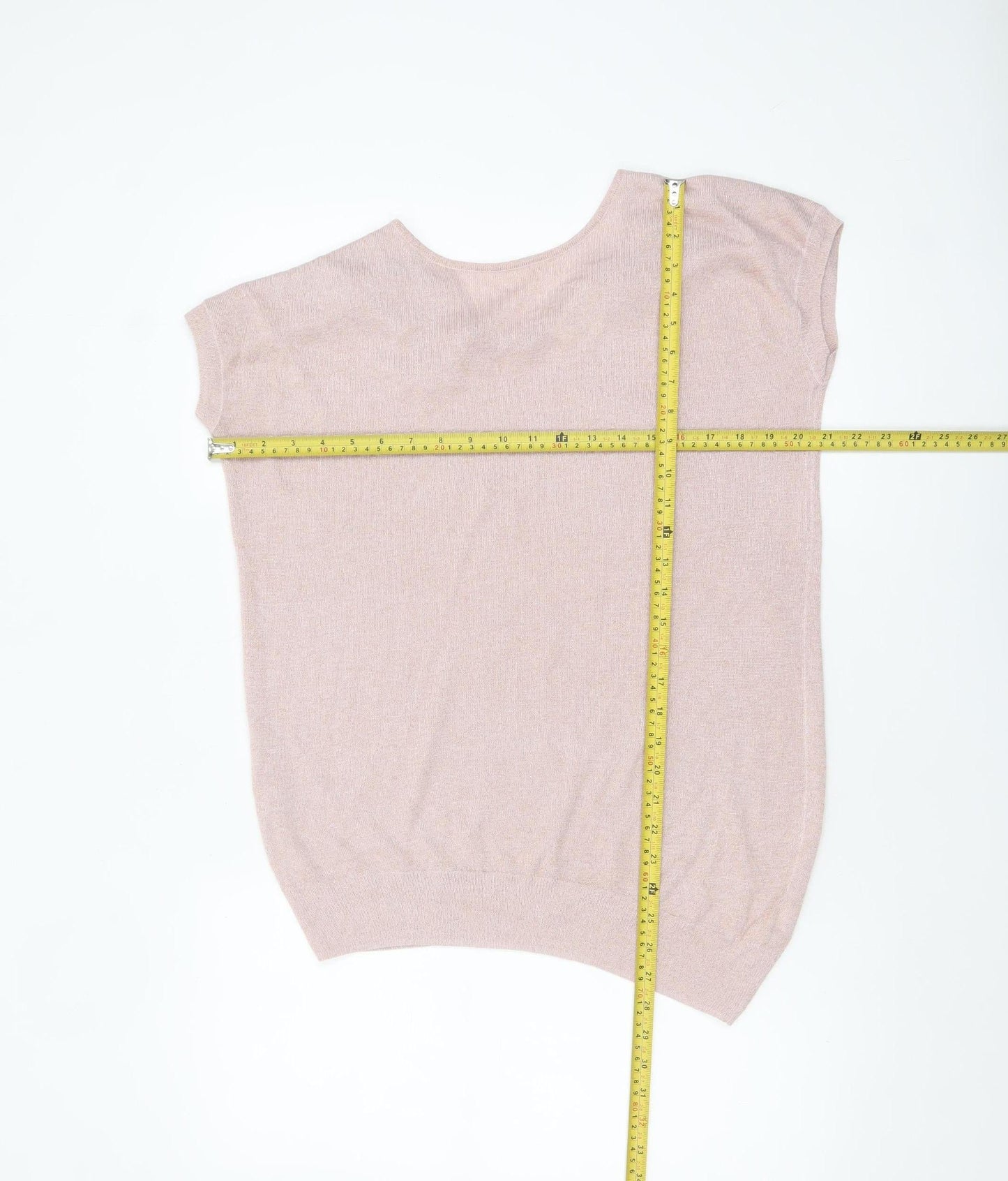 Next Women Pink Knit V-Neck Short Sleeve Blouse Size 16