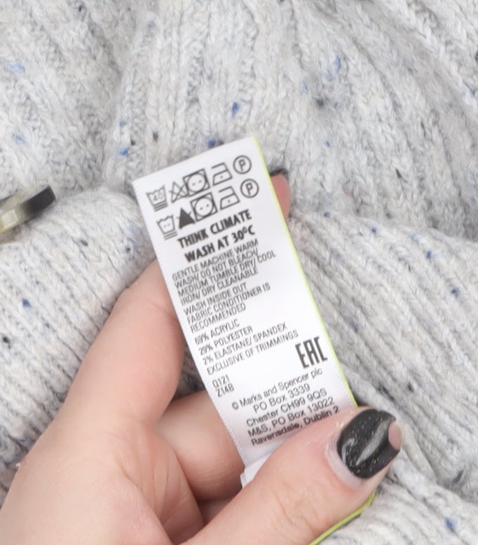 Marks and Spencer Women Grey Cardigan L Knit Button Long Sleeve