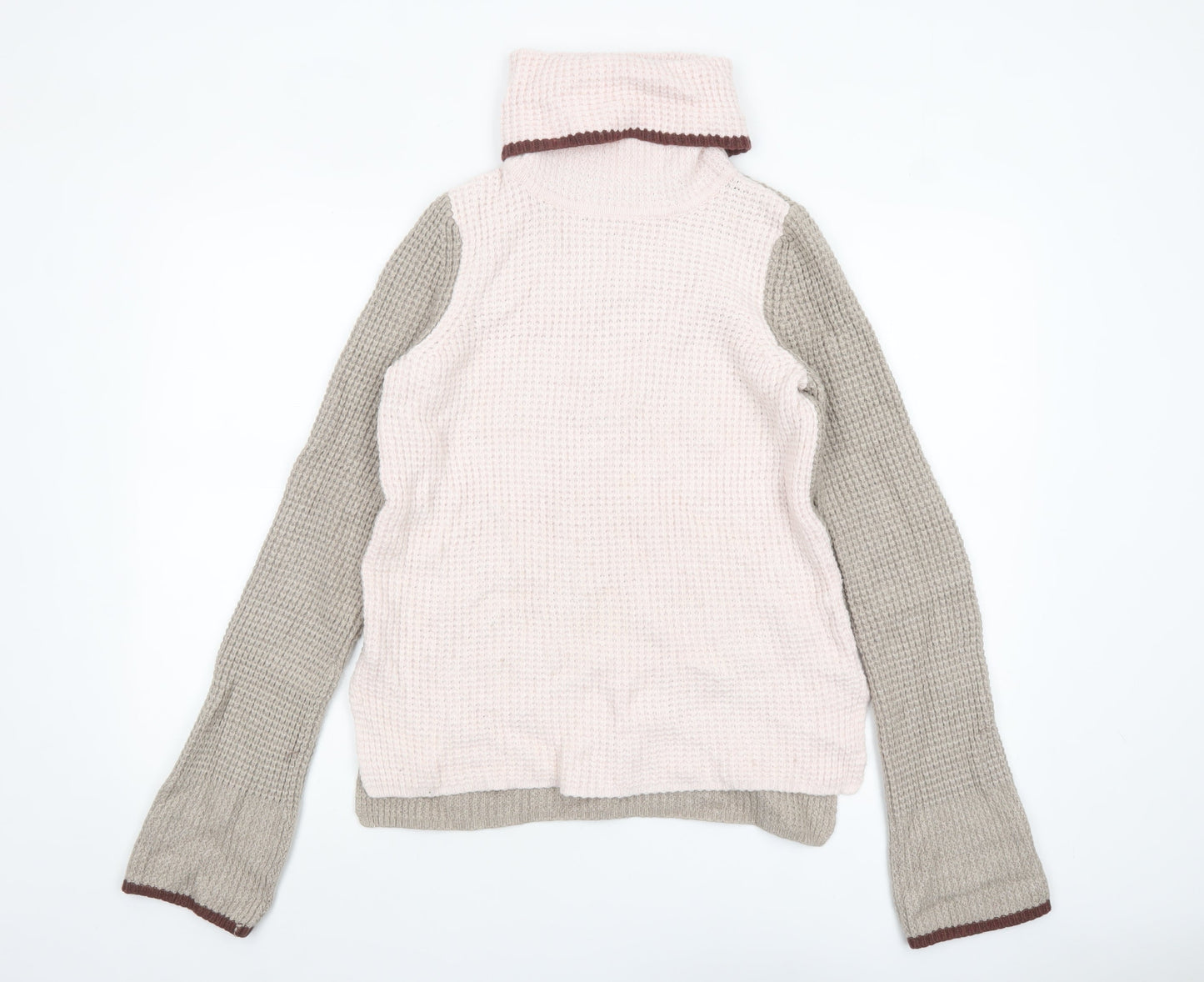 Anthropologie Women Beige Pink Roll Neck Waffle-Knit Jumper XS