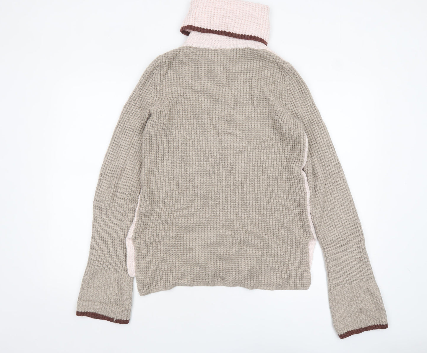 Anthropologie Women Beige Pink Roll Neck Waffle-Knit Jumper XS