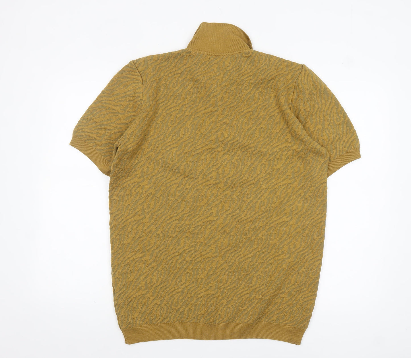 Bolongaro Trevor Men's Brown Animal Knit Zip Collar Polo Shirt L