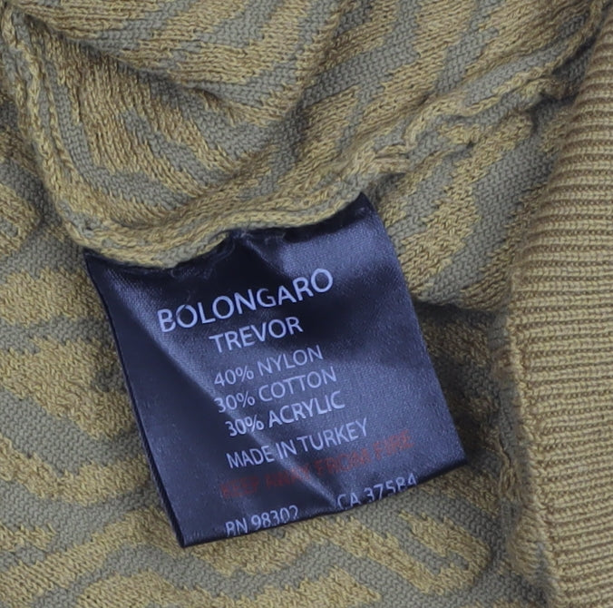 Bolongaro Trevor Men's Brown Animal Knit Zip Collar Polo Shirt L