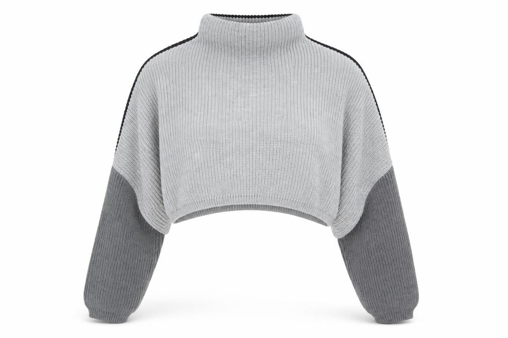 PrettyLittleThing Women Grey Black Knit Cropped Shrug Jumper M