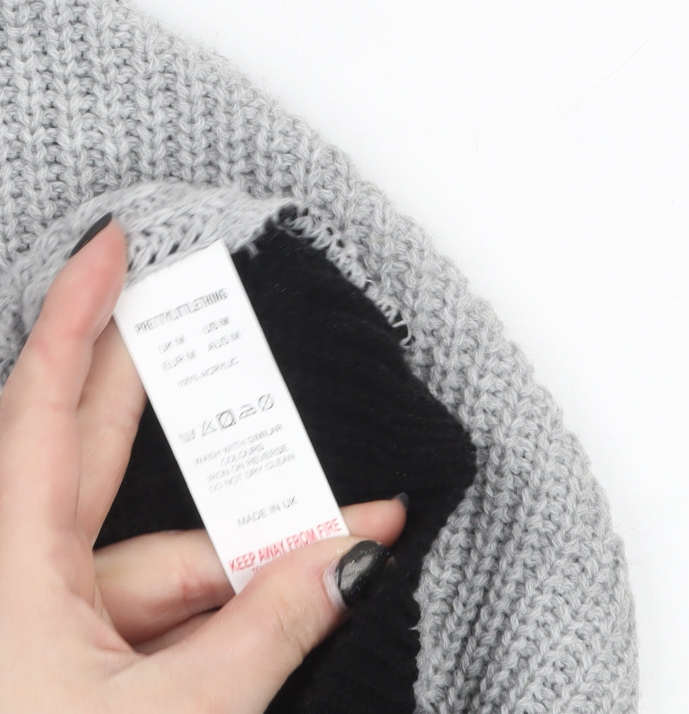 PrettyLittleThing Women Grey Black Knit Cropped Shrug Jumper M