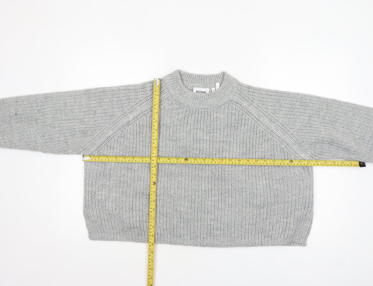 Weekday Women Grey Chunky-Knit Wool Blend Relaxed Pullover Jumper M