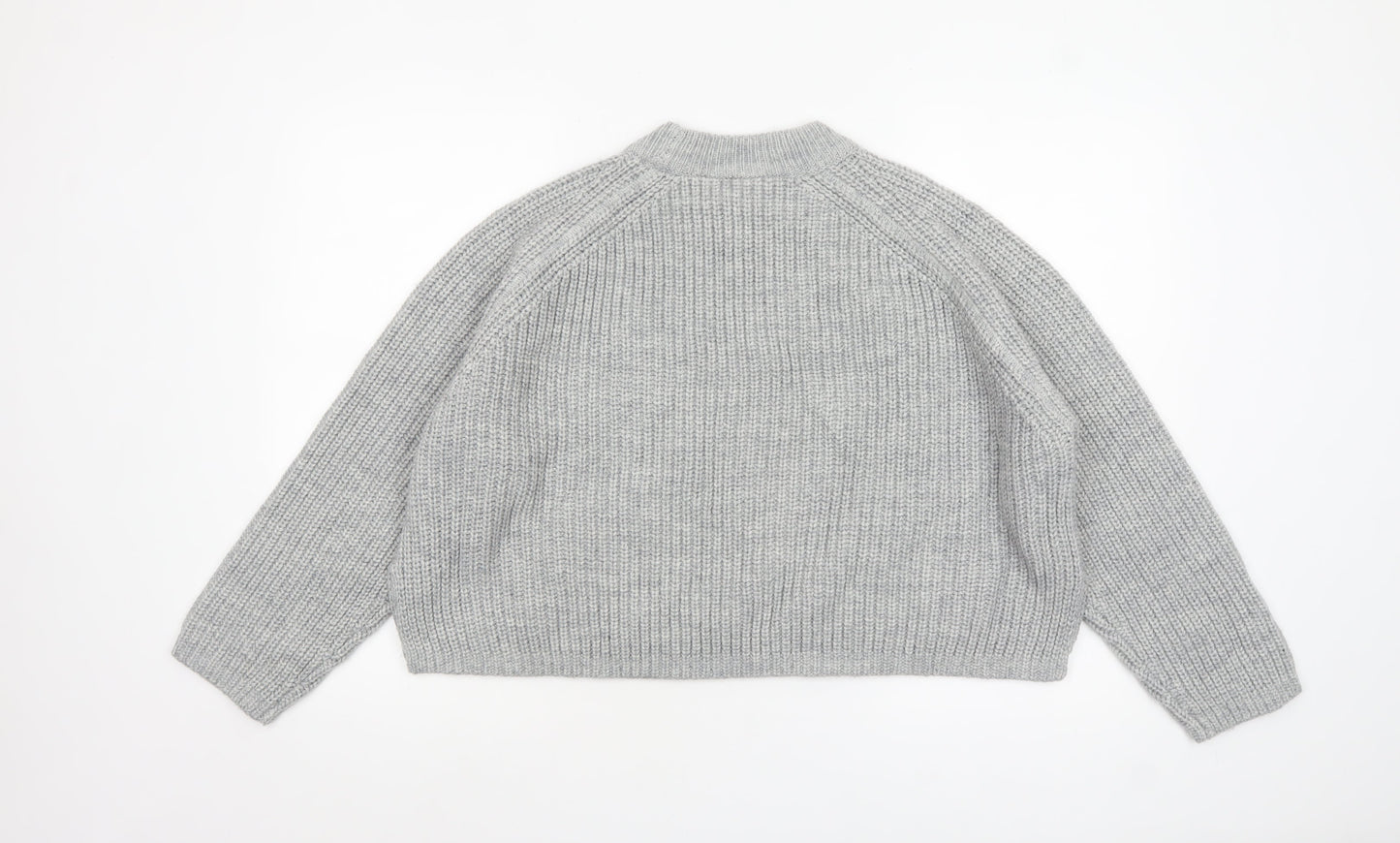 Weekday Women Grey Chunky-Knit Wool Blend Relaxed Pullover Jumper M