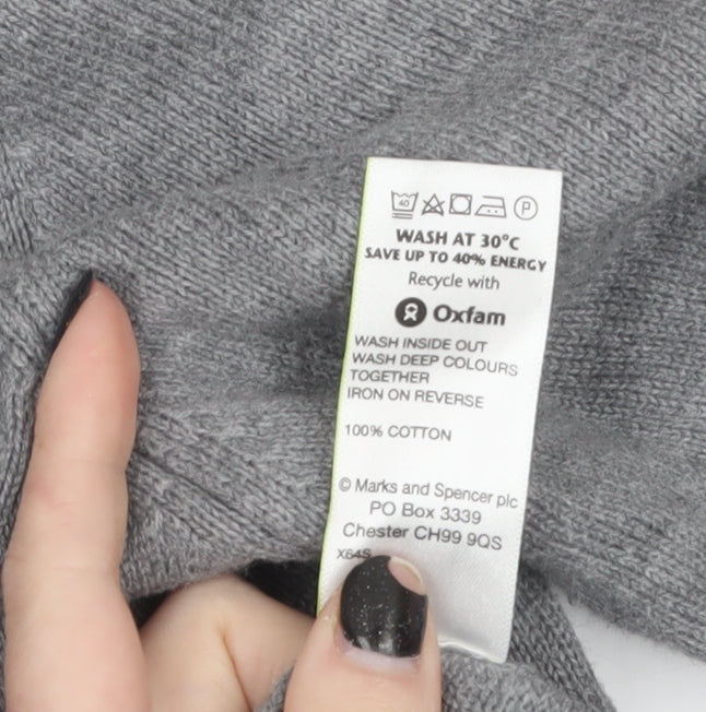 Marks and Spencer Men Grey Cotton V-Neck Pullover Jumper M