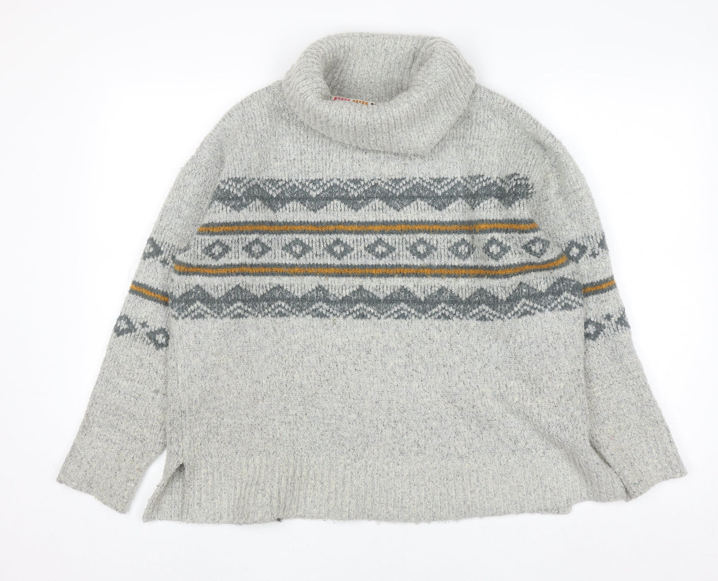 Weird Fish Unisex Grey Fair Isle Roll Neck Knit Jumper Size 10