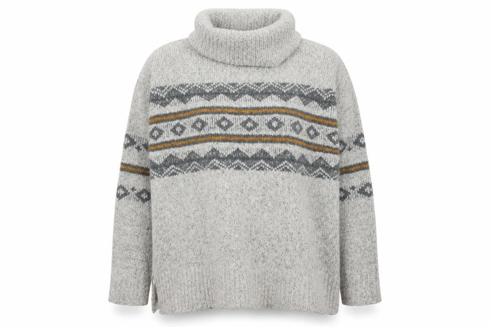 Weird Womens Fish Grey Fair Isle Roll Neck Knit Jumper Size 10