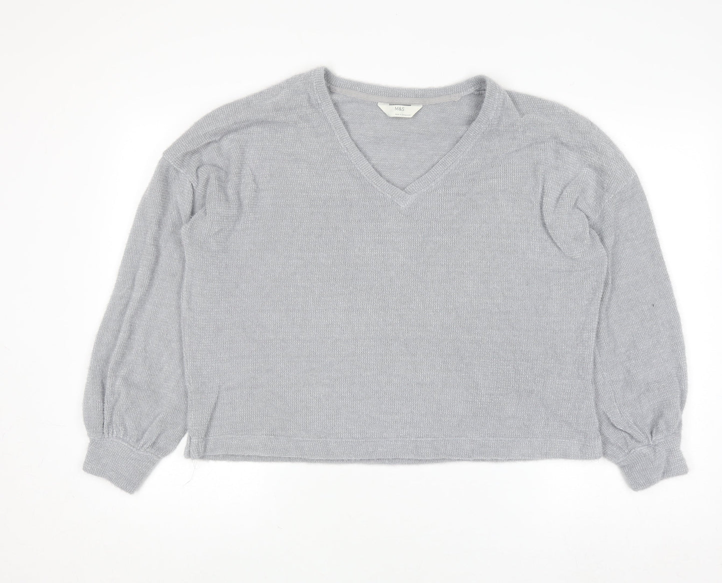 Marks and Spencer Womens Grey V-Neck Knit Pullover Jumper L