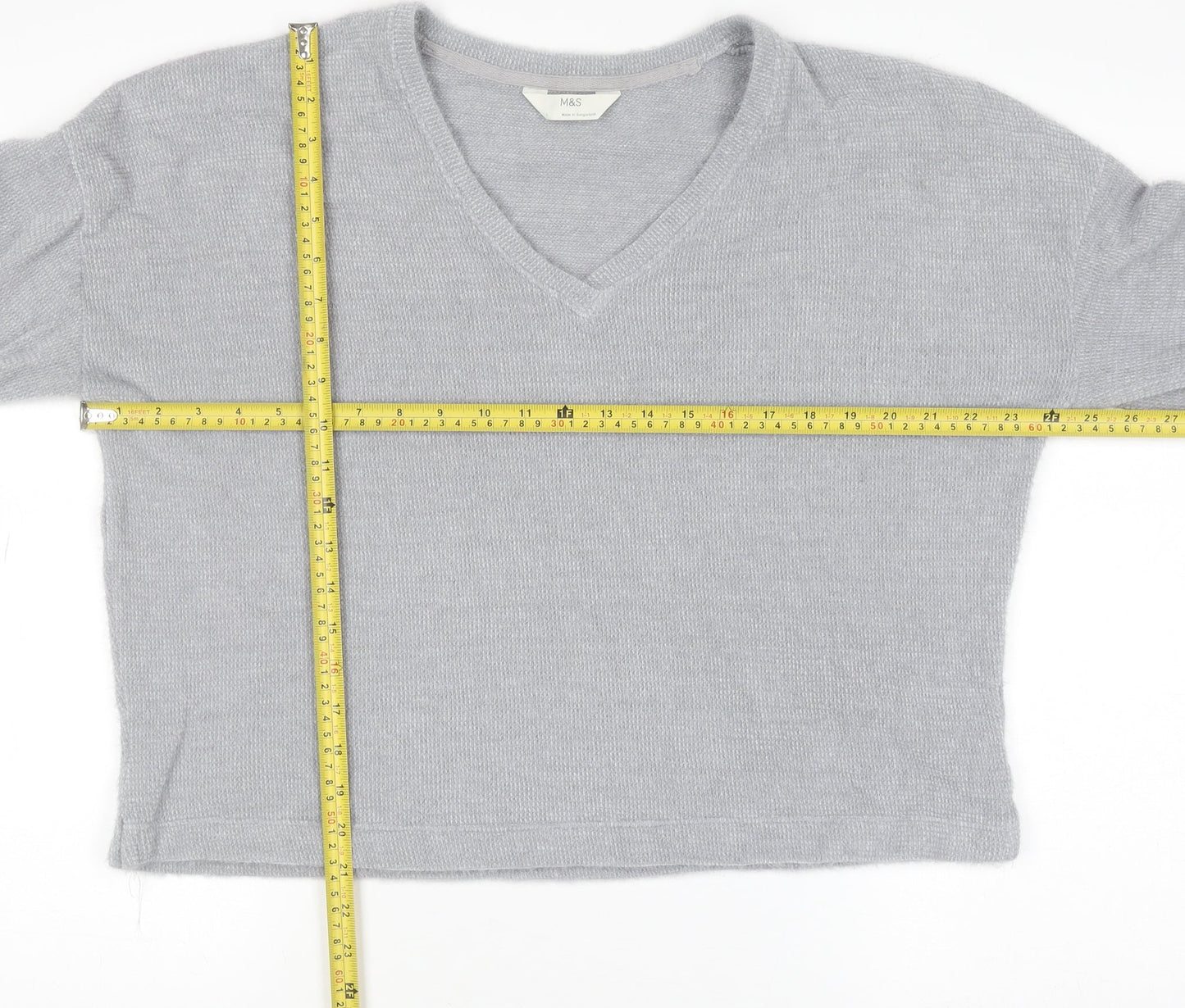 Marks and Spencer Womens Grey V-Neck Knit Pullover Jumper L