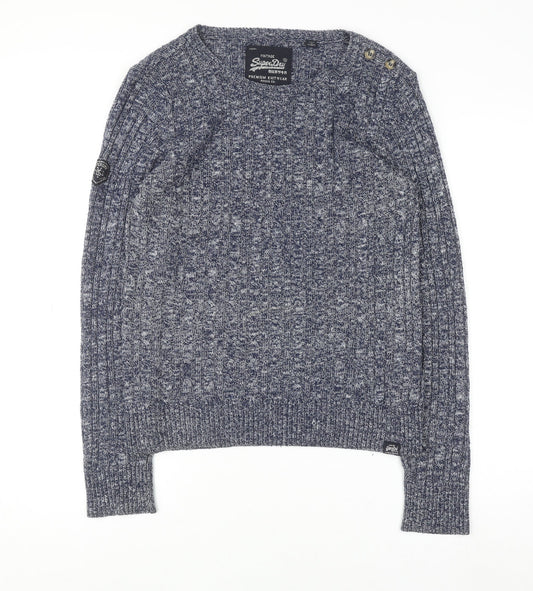 Superdry Women's Blue Cable-Knit Crew Neck Jumper Medium
