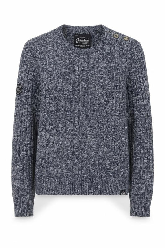 Superdry Women's Blue Cable-Knit Crew Neck Jumper Medium