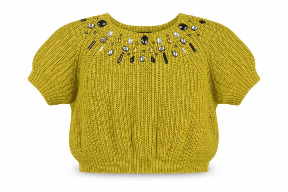 H&M Women's Yellow Beaded Knit Cropped Sweater Size L