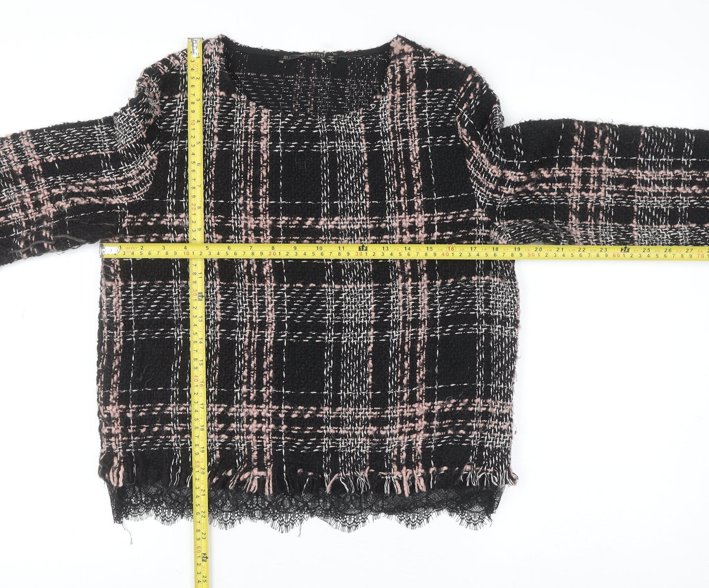 Zara Women Black Check Tweed Pullover Jumper Size L