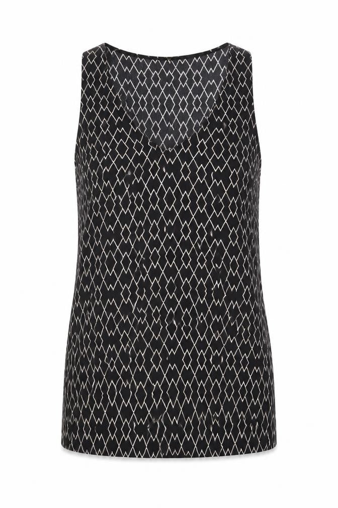 Witchery Women's Black Geometric Viscose Sleeveless Tank Top Size 14