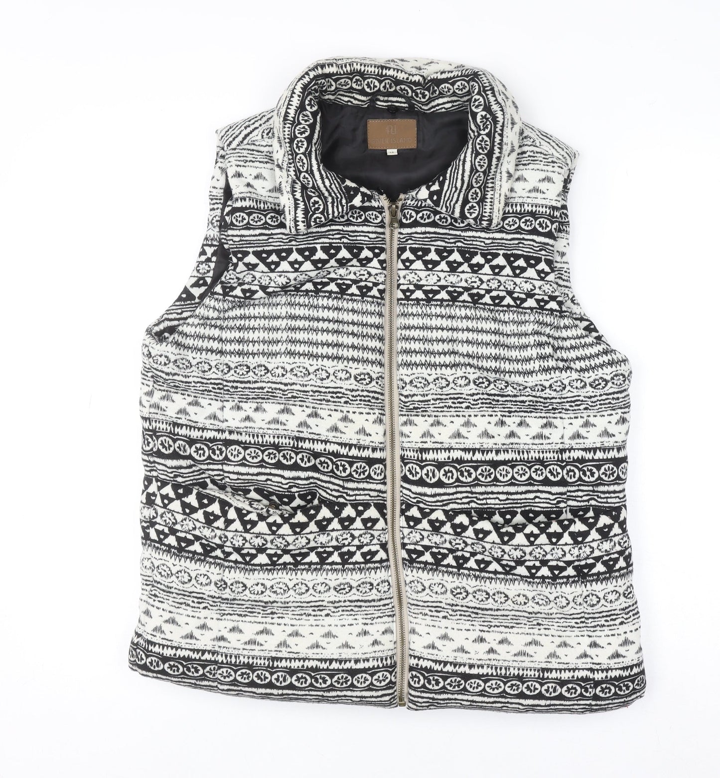 River Island Women's Black Aztec Knit Zip Waistcoat Size 14