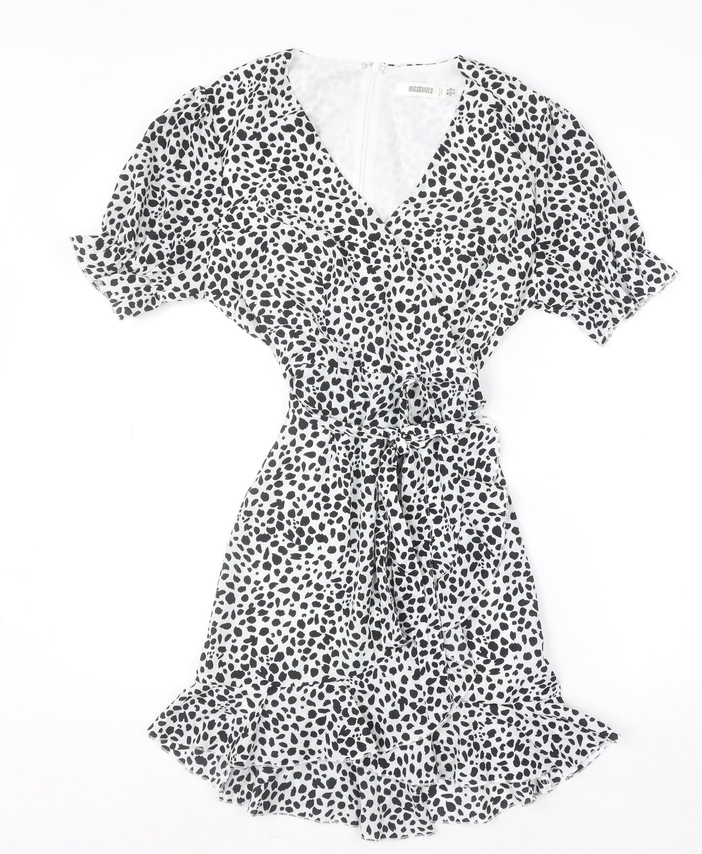 Missguided Women's Black Animal Print Short Wrap Dress Size 8