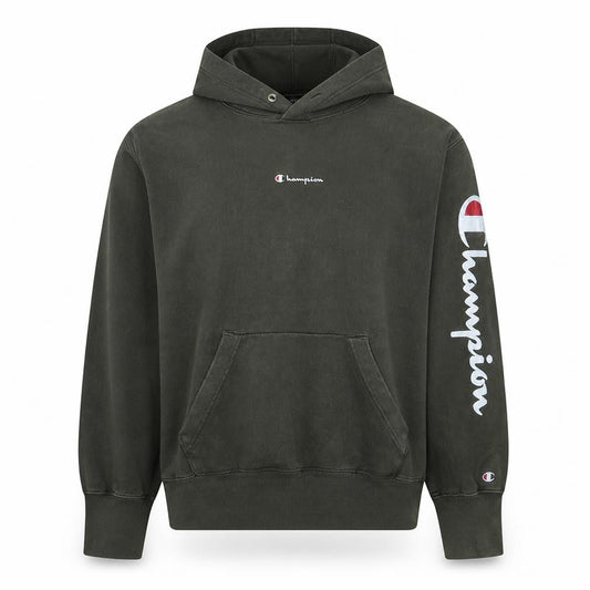 Champion Men's Green Pullover Hoodie L Logo Print Cotton Sweatshirt