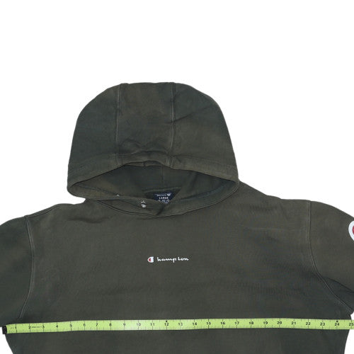 Champion Men's Green Pullover Hoodie L Logo Print Cotton Sweatshirt