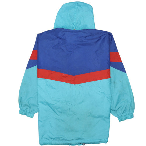 Brugi Women's Blue 90s Hooded Long Parka Jacket M Retro Winter Coat