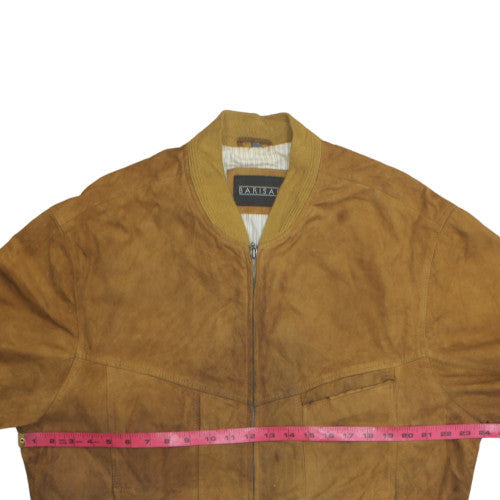 Barisal Mens Brown Suede Leather Bomber Jacket Lined Zip Up L