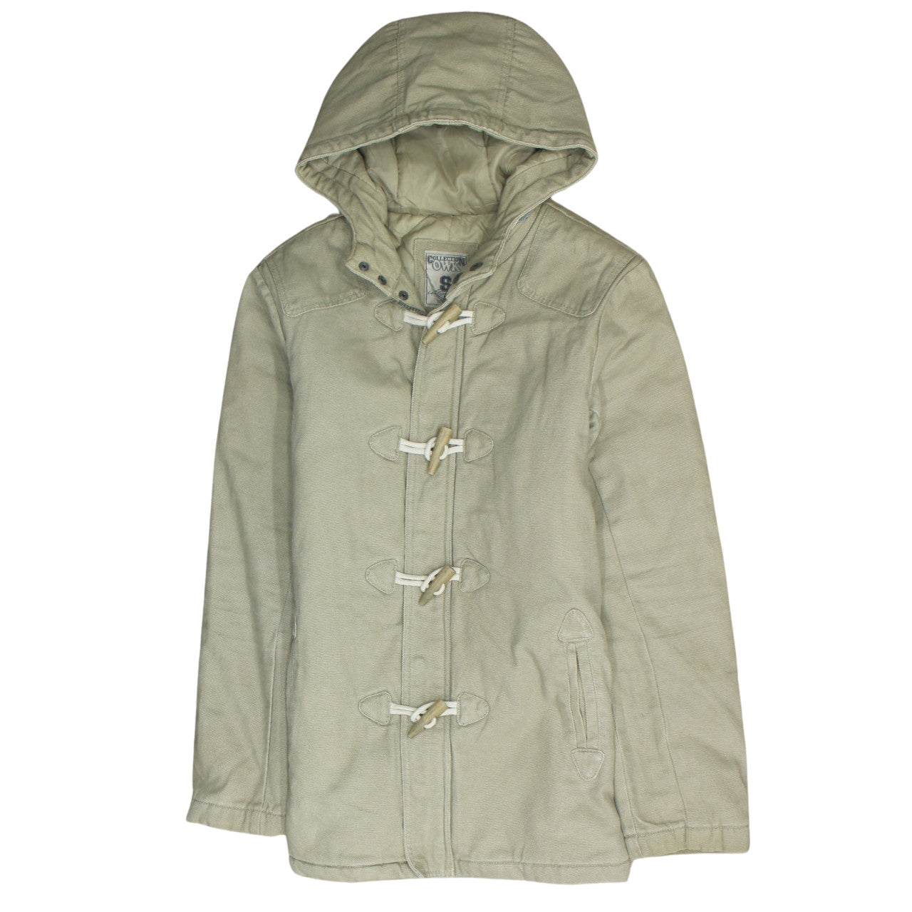 Collection OWMN Men's Beige Hooded Mid-Length Duffle Coat Size S