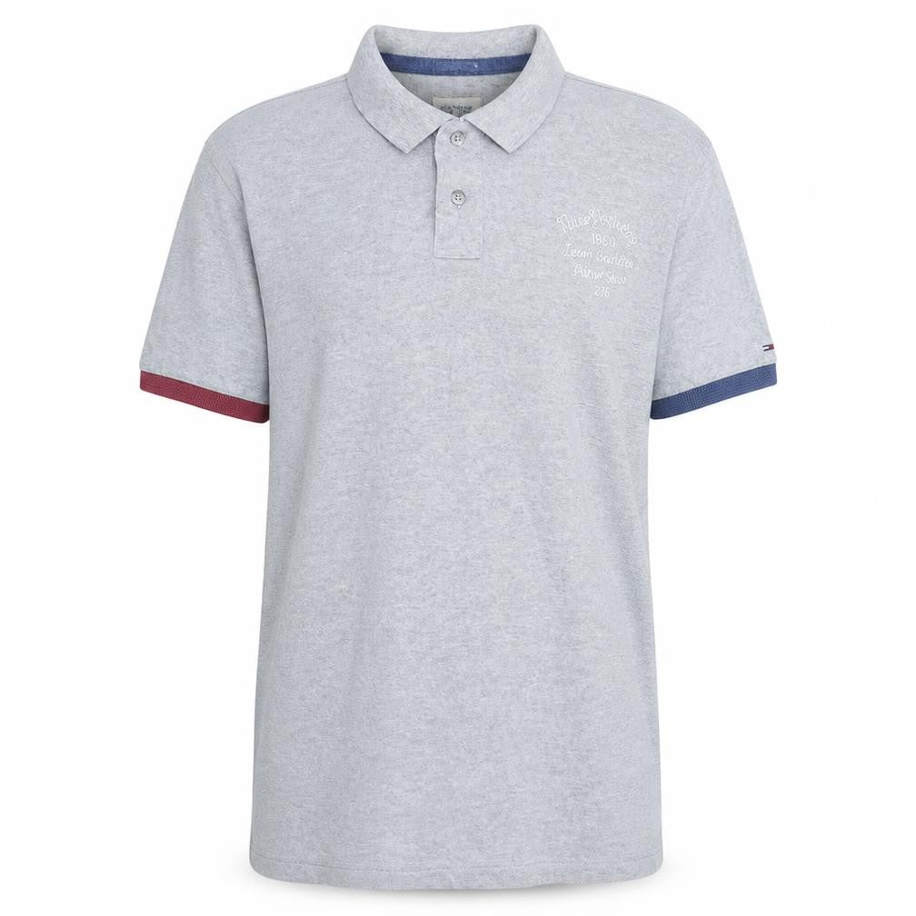 Front view of Hilfiger Denim Men's Grey XL Regular Fit Cotton Polo Shirt