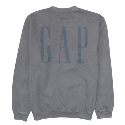 GAP Men Grey Logo Crew Neck Fleece L Pullover Sweatshirt
