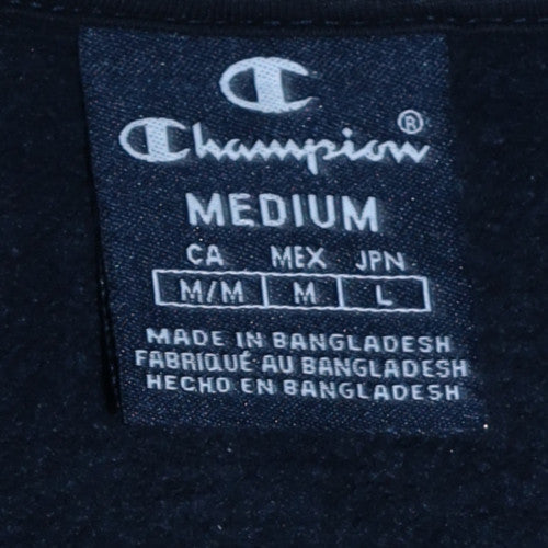 Champion Mens Blue Pullover Hoodie Medium Logo Fleece Sweatshirt