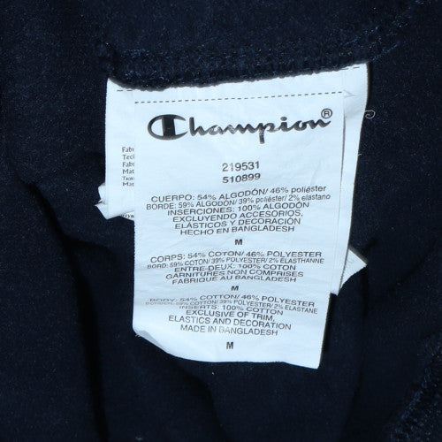 Champion Mens Blue Pullover Hoodie Medium Logo Fleece Sweatshirt