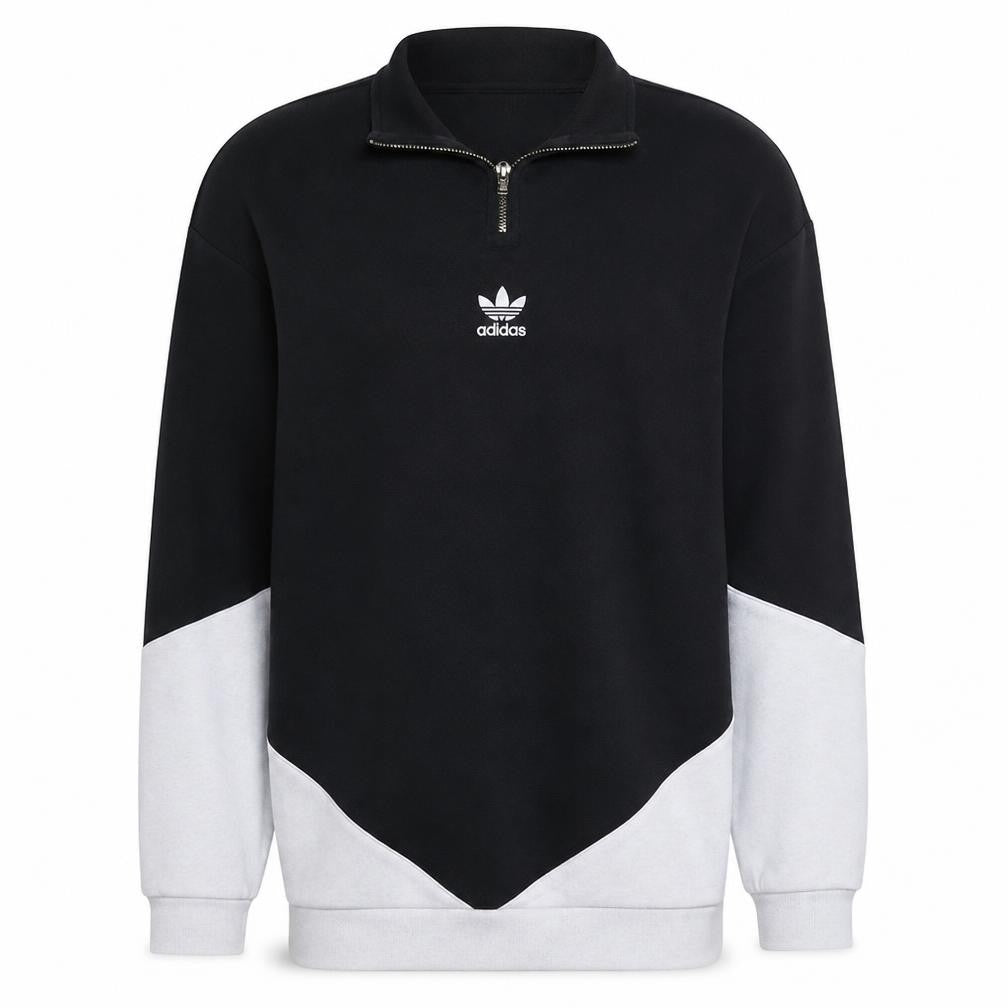 Front view of Adidas Men's Black 1/4 Zip Sweatshirt, size M, Fleece Regular Fit