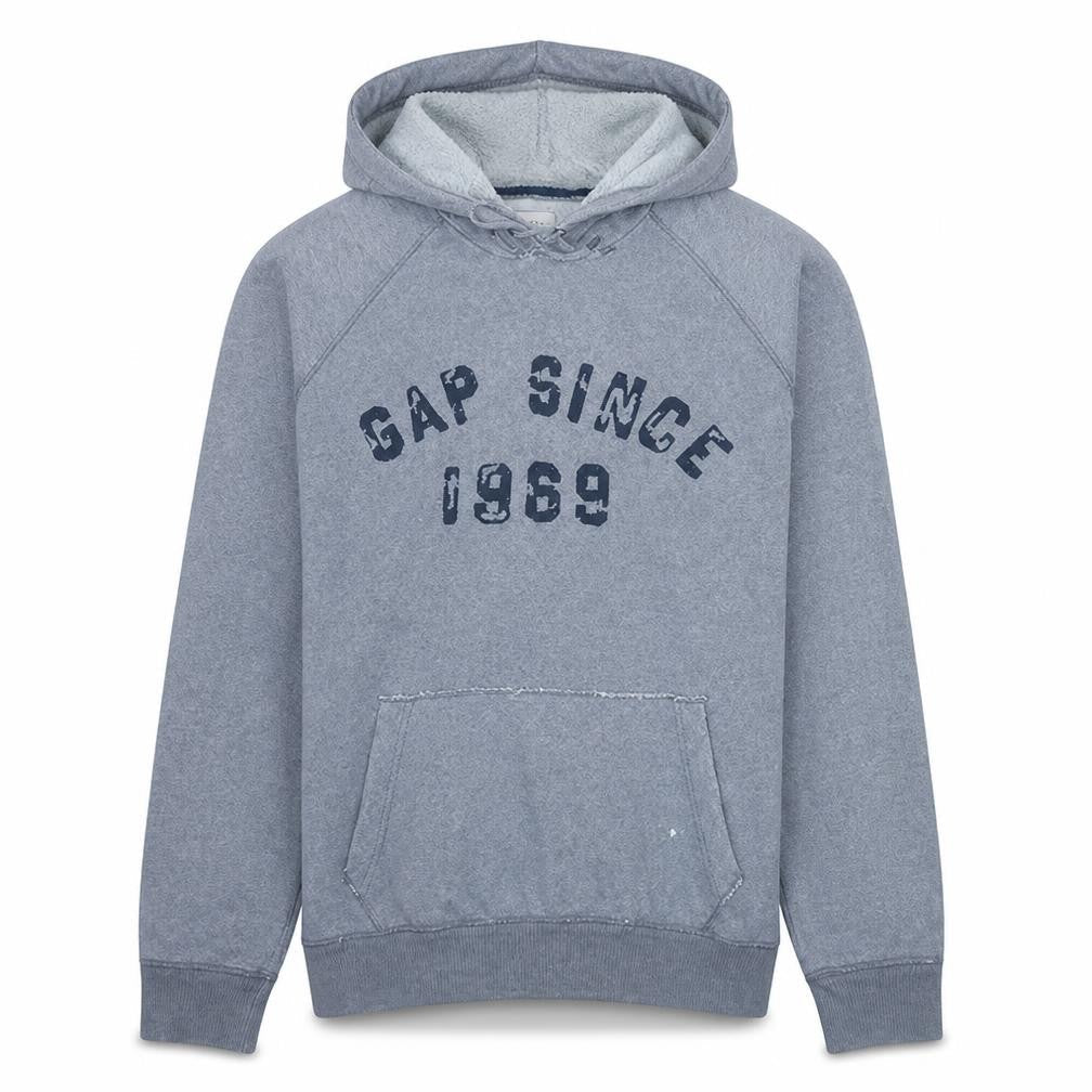 Gap Mens Grey Pullover Hoodie L Logo Print Fleece Sweatshirt