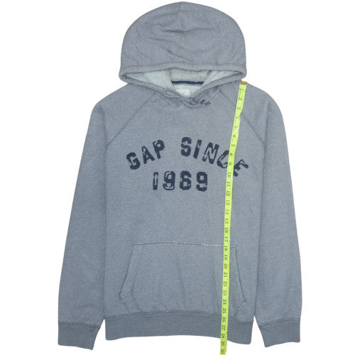 GAP Mens Grey Pullover Hoodie L Logo Print Fleece Sweatshirt