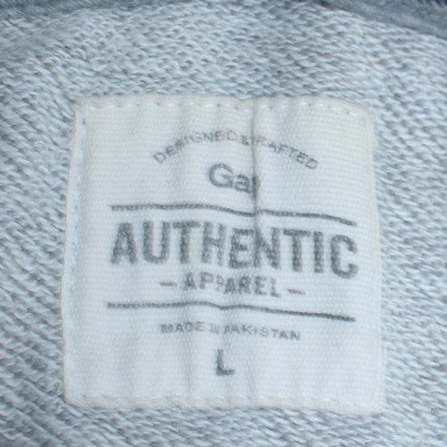 GAP Mens Grey Pullover Hoodie L Logo Print Fleece Sweatshirt