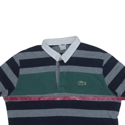 Lacoste Men's Blue Striped Collared Henley Sweatshirt XL