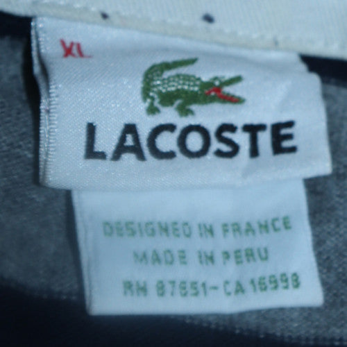Lacoste Men's Blue Striped Collared Henley Sweatshirt XL