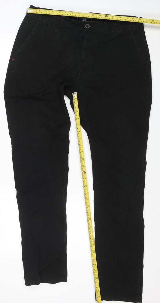 Kangol Men's Black Chino Trousers Size 36L Cotton Regular Fit